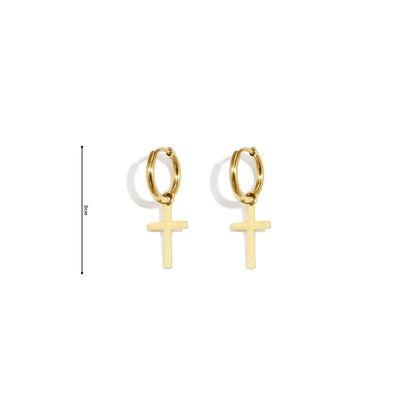 Gouden stainless steel oorringen met afneembare kruis hanger van Casa Jadel afmeting
