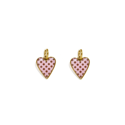 Gouden oorringen met roze polkadot hartjes