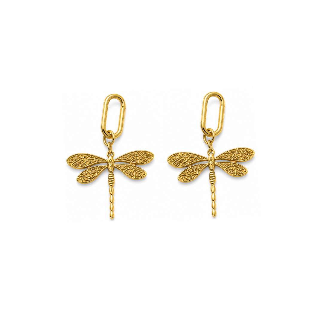 Gouden oorringen met statement libelle bedel van Casa Jadel