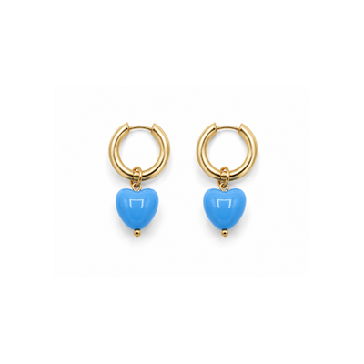 Gouden oorringetjes met blauw hartje