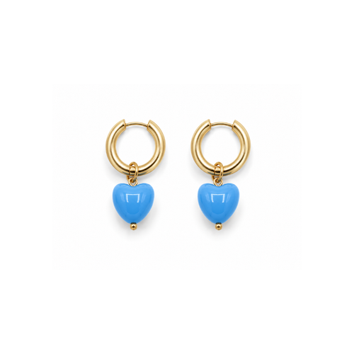 Gouden oorringetjes met blauw hartje