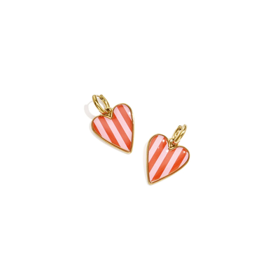Gouden oorringetjes met roze-rood gestreepte hart Candy