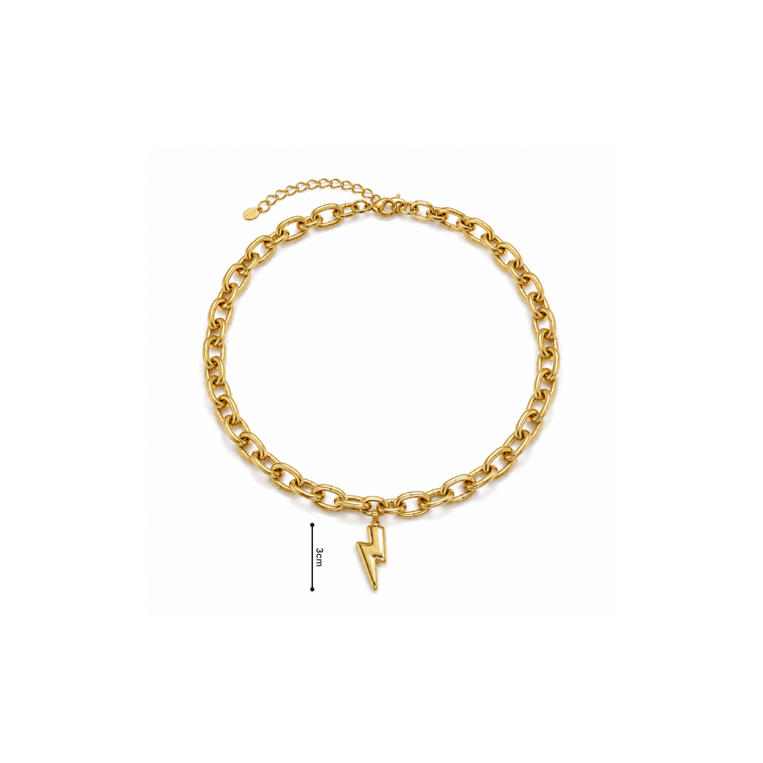 Gouden schakelketting met bliksemschicht bedel van Casa Jadel afmeting