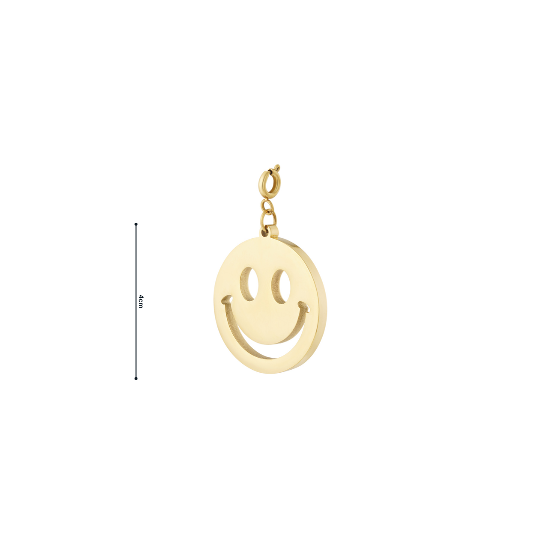 Gouden smiley bedel van stainless steel met glanzende afwerking afemting