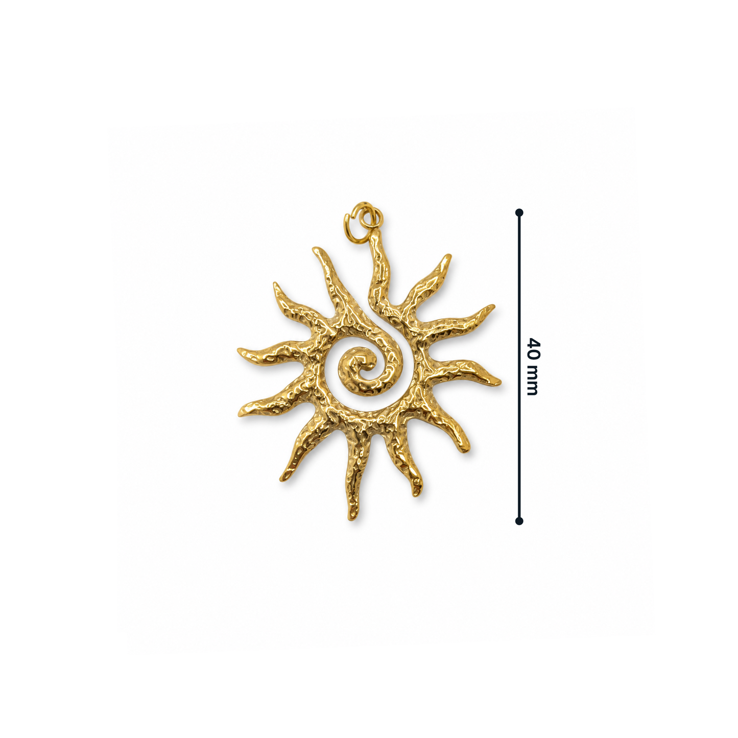 Gouden spiraal zon bedel  4cm met opengewerkt design van Casa Jadel.