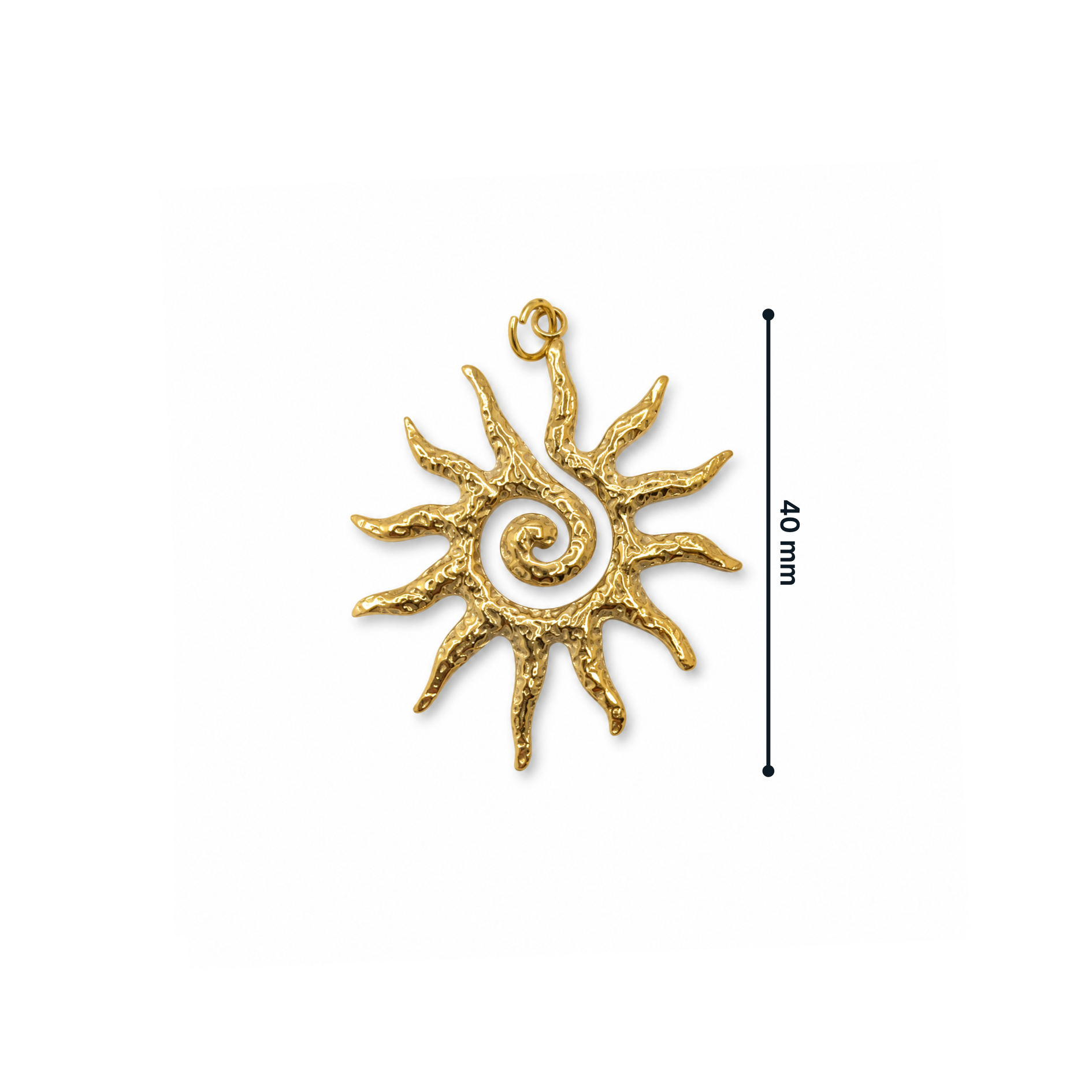 Gouden spiraal zon bedel  4cm met opengewerkt design van Casa Jadel.