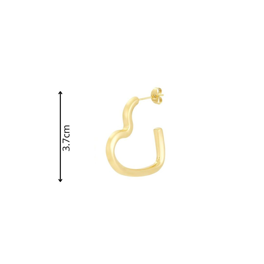 Gouden statement oorbellen in open hartvorm met chunky afgerond design van Casa Jadel afmeting
