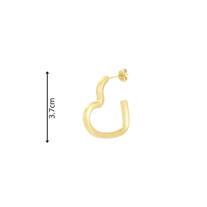 Gouden statement oorbellen in open hartvorm met chunky afgerond design van Casa Jadel afmeting