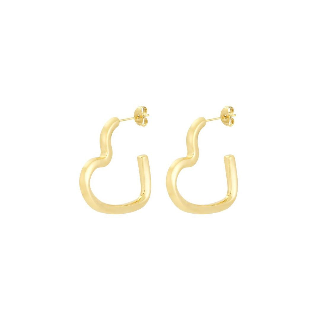 Gouden statement oorbellen in open hartvorm met chunky afgerond design van Casa Jadel.