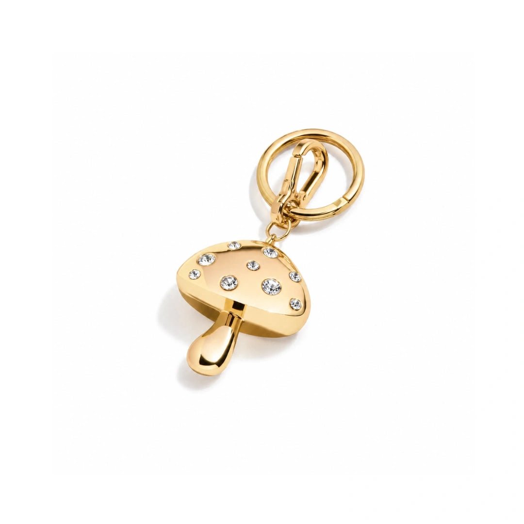 Gouden statement paddenstoel met diamantjes tashanger