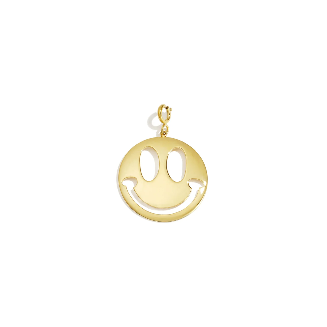 Grote gouden statement smiley hanger met clip voor ketting