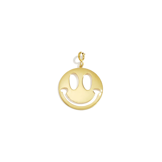 Grote gouden statement smiley hanger met clip voor ketting