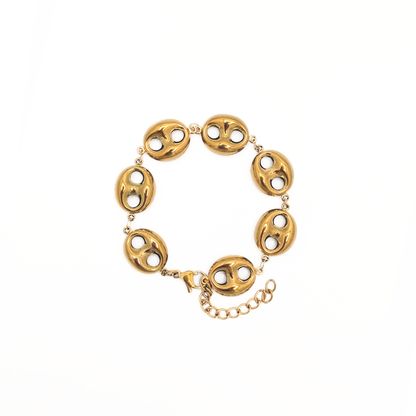 Gouden varkensneus schakelketting chubby van Casa Jadel met ronde goudkleurige schakels