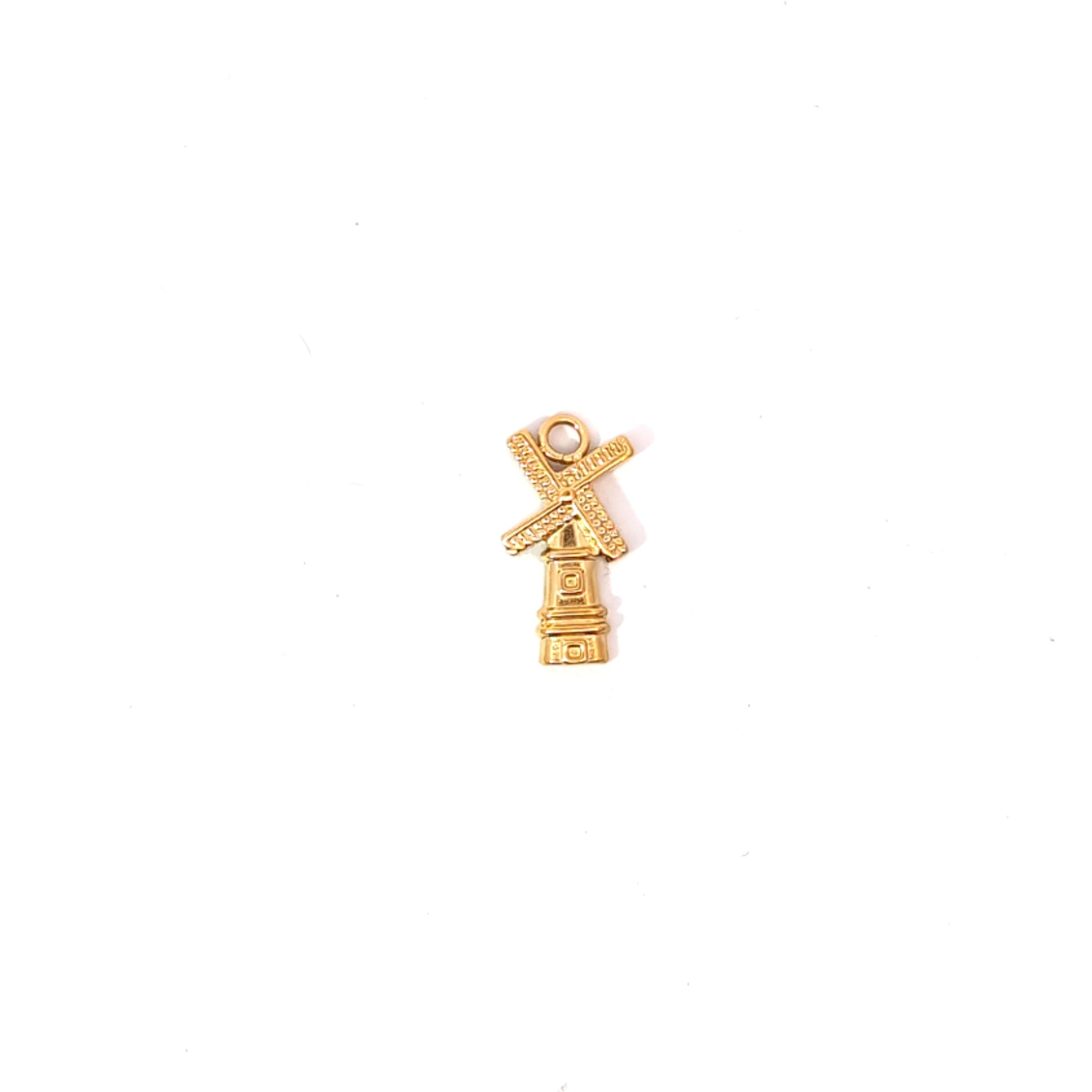 Gouden windmolen bedel met reliëfdetails, symbolische Ibiza-style bedel van Jadel.