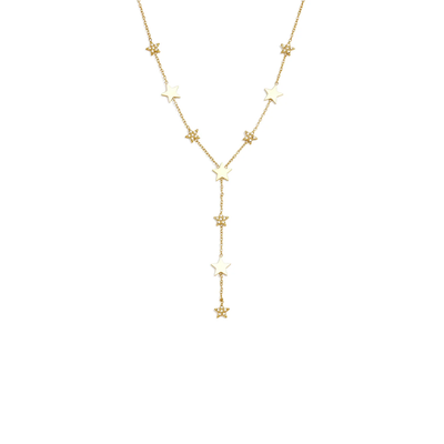 Gouden Y ketting met sterren en strass details