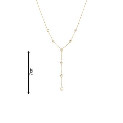 Gouden Y-ketting met transparante facetsteentjes en lange hanger afmeting