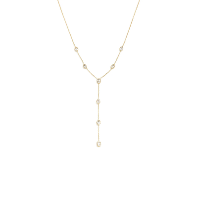Gouden Y-ketting met transparante steentjes