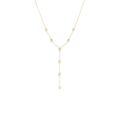 Gouden Y-ketting met transparante facetsteentjes en lange hanger