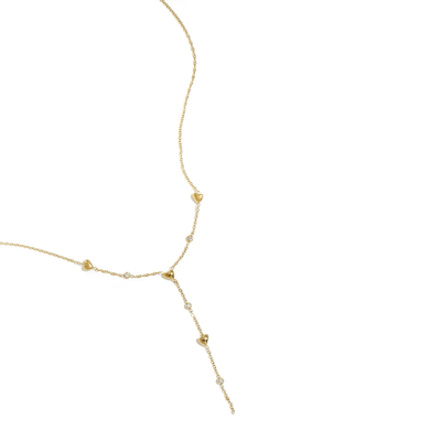 Gouden Y lijn ketting met hartjes strass - lang