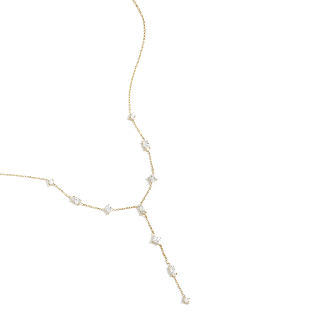 Gouden Y lijn ketting met fonkelende strass steentjes