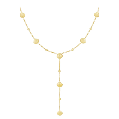 Gouden Y-lijn ketting met schelpbedels en fijne schakelketting van Casa Jadel.