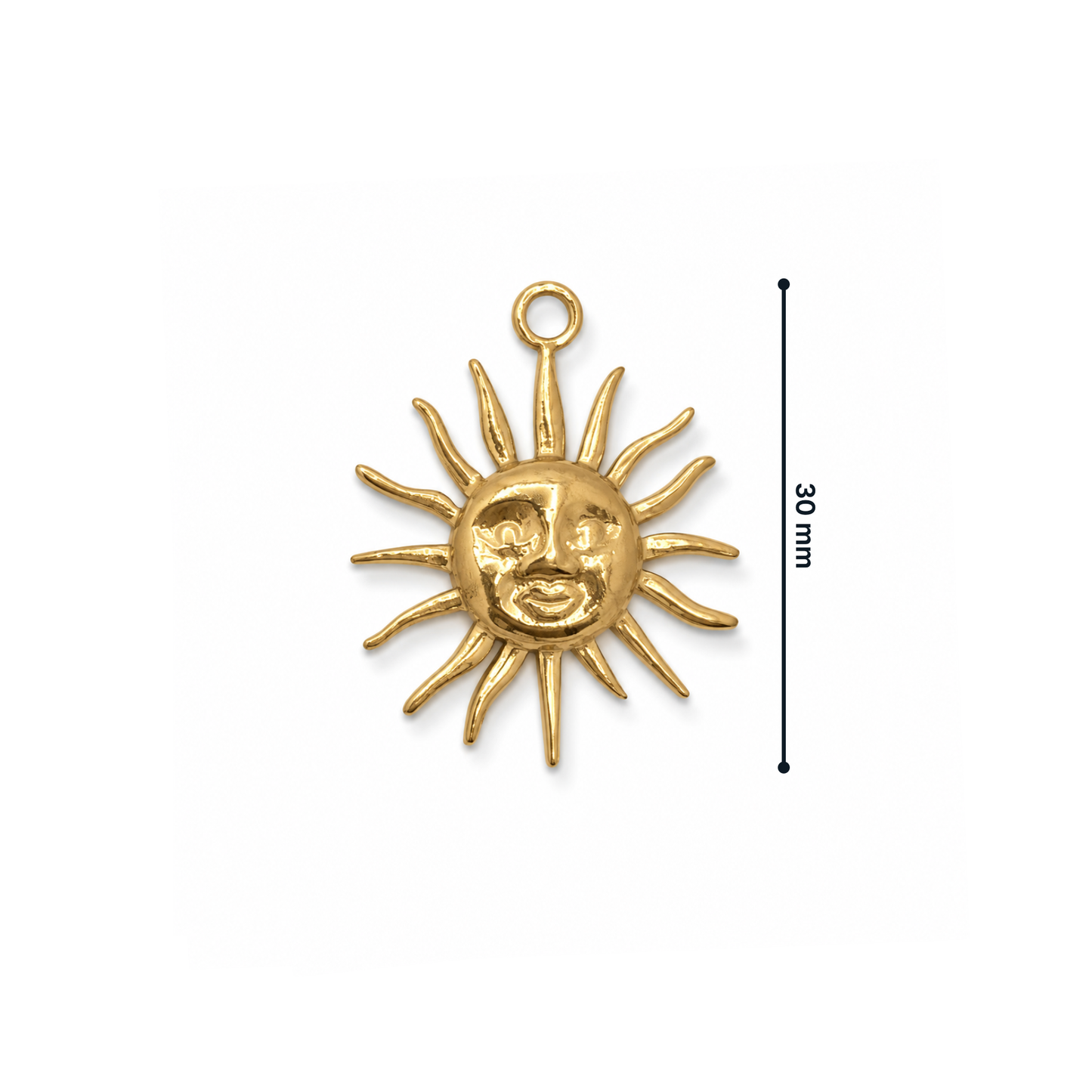 Gouden zon gezicht bedel 30 mm met verfijnde details van Casa Jadel