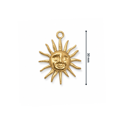 Gouden zon gezicht bedel 30 mm met verfijnde details van Casa Jadel