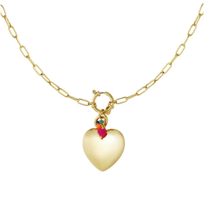 Gouden ketting met cubby hartje, boeislotje  roze oranje groen kraaltjes - Casa Jadel