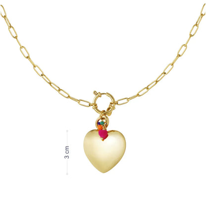 Gouden ketting met cubby hartje, boeislotje  roze oranje groen kraaltjes met afmeting Casa Jadel