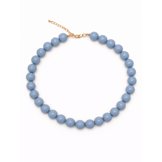 Grijsblauwe grote kralenketting dames met ronde kralen Casa Jadel