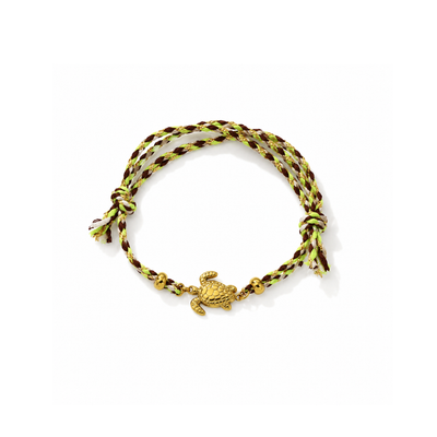 Groen-bruine rope armband met gouden schildpad