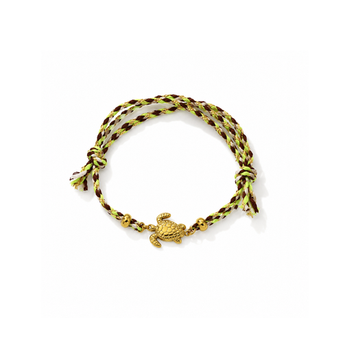 Groen-bruine rope armband met gouden schildpad