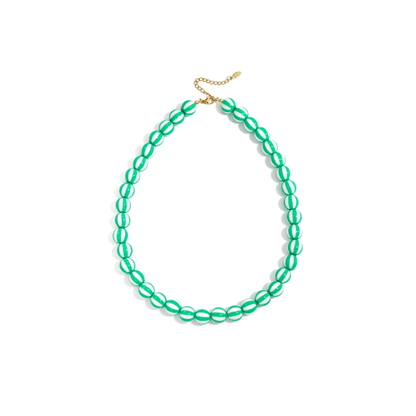 Groen wit gestreepte kralenketting met gouden sluiting