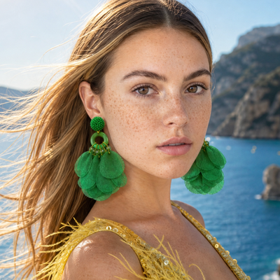 Groene bohemian statement oorbellen