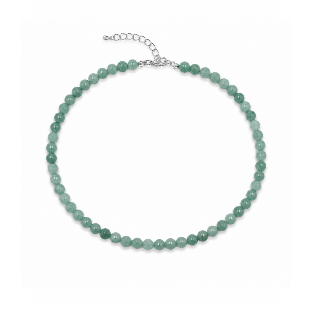 Groene Jade natuursteen kralenketting Jacky met 6 mm groene natuursteen kralen en stainless steel sluiting van Casa Jadel.