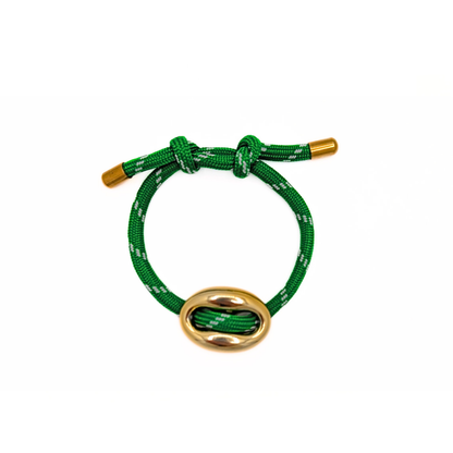 Groene rope armband met gouden bean schakel
