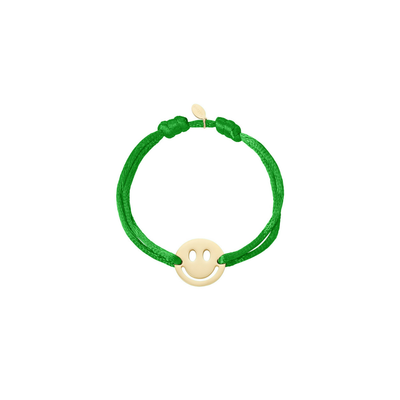 Groene satijnkoord armband met gouden smiley