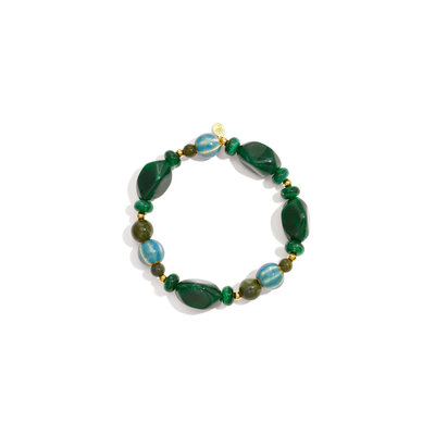 Groene statement kralenarmband met blauwe kralen