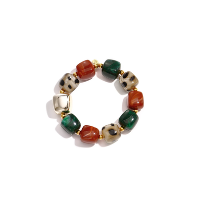 Groene, terracotta & leopard mixed kralenarmband