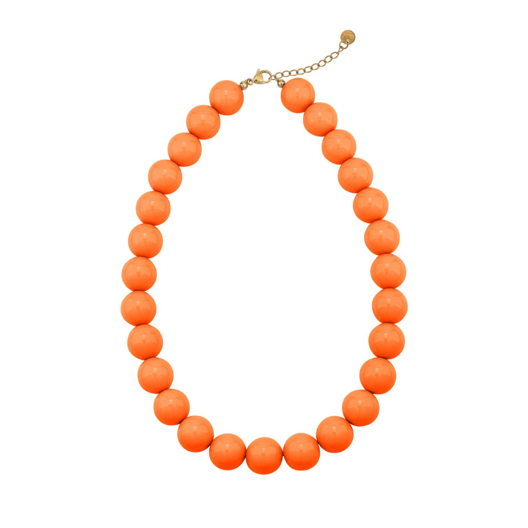 Grote oranje kralenketting met goudkleurige sluiting in Ibiza style