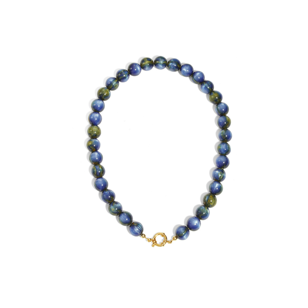 Grote blauwe groene kralen ketting