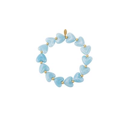 Hemelsblauwe marble hartjes kralenarmband Lieve