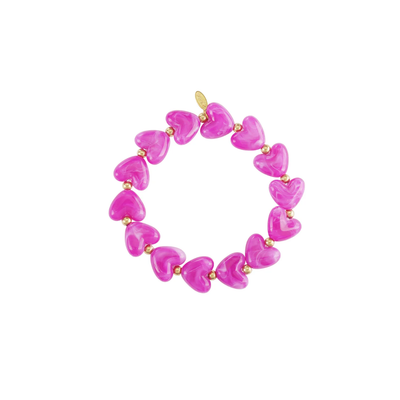 Hot pink marble hartjes kralenarmband Lieve
