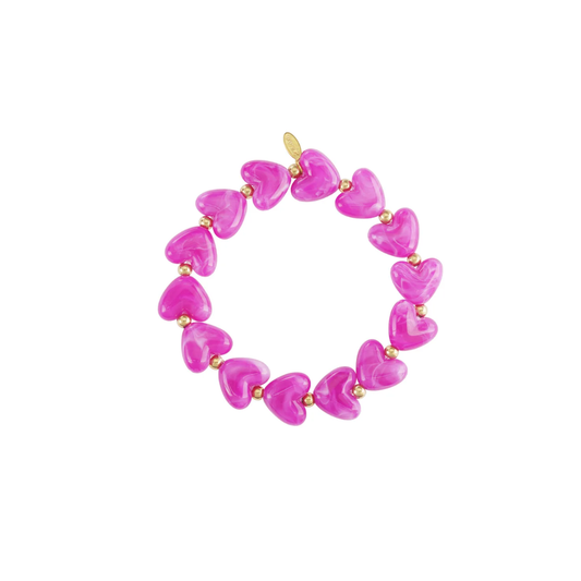 Hot pink marble hartjes kralenarmband Lieve met goudkleurige details van Casa Jadel