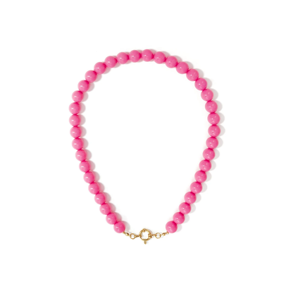 Hotpink roze kralenketting met ronde kralen en gouden boeislot dames
