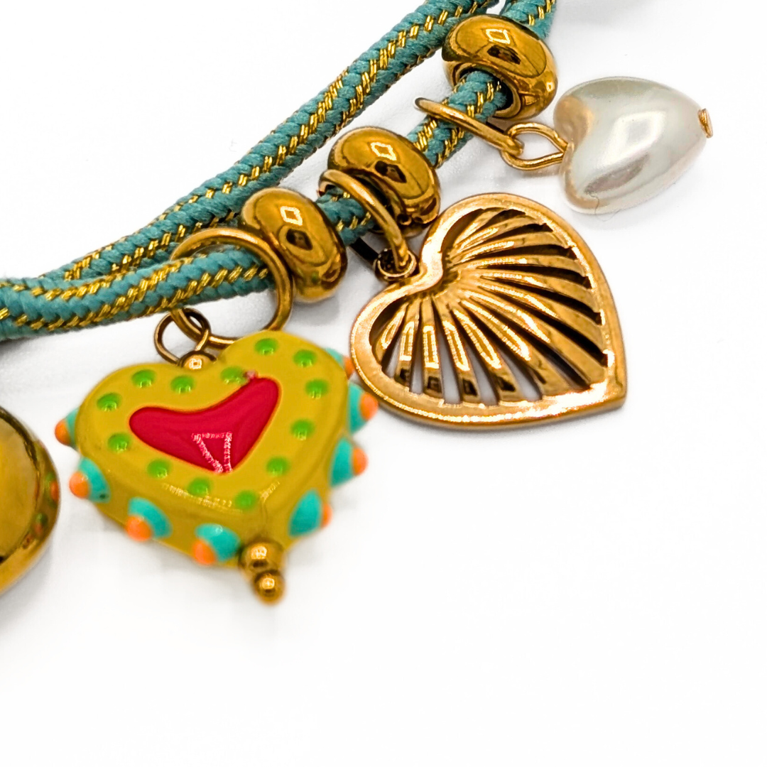 Ibiza stijl ketting turquoise met hart bedels
