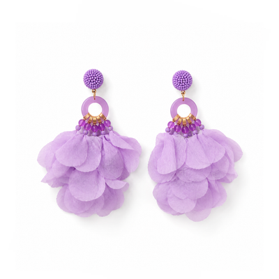 Lila bohemian statement oorbellen