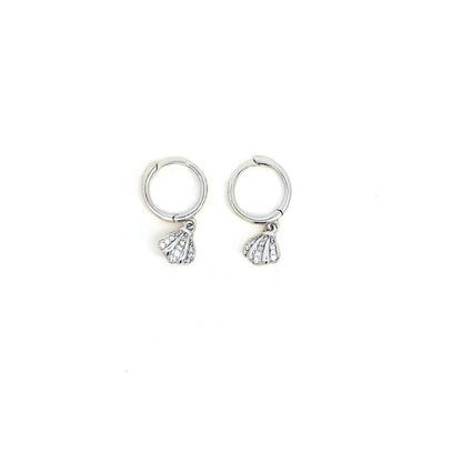 Kleine zilveren oorringetjes met een schelpje met strass - Casa Jadel