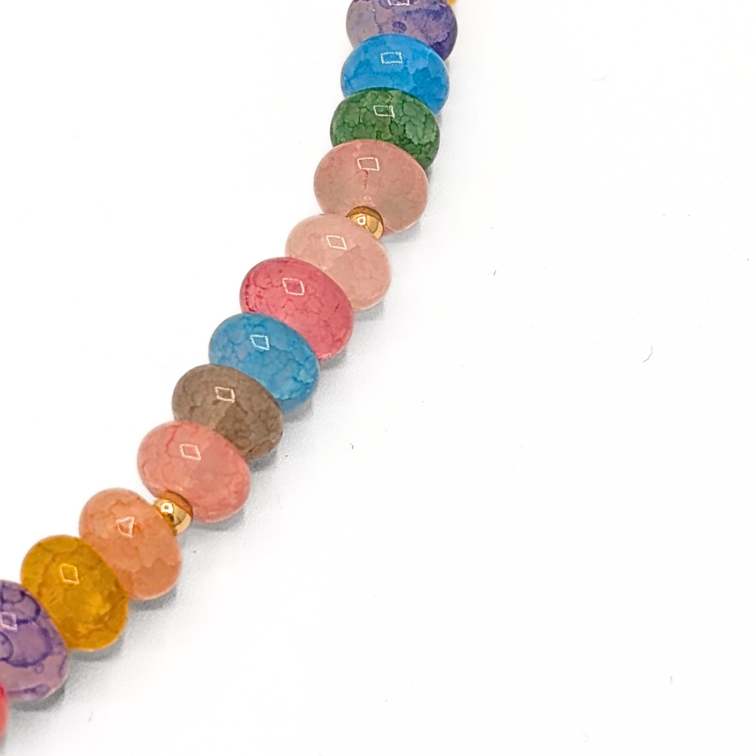 Glazen kralenketting in blauw, oranje en pastel tinten