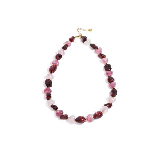 Bordeaux rood roze grote kralen ketting